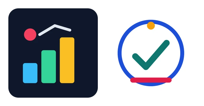 The two PNG images recovered from the sample Word document: a bar chart on a dark card, and a badge with a blue ring and teal tick.